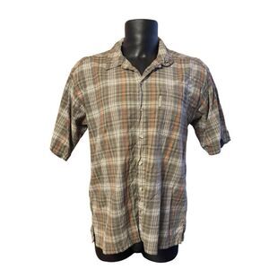 Columbia Brown & Orange Plaid Short Sleeve Button Down - Men’s Size M Medium